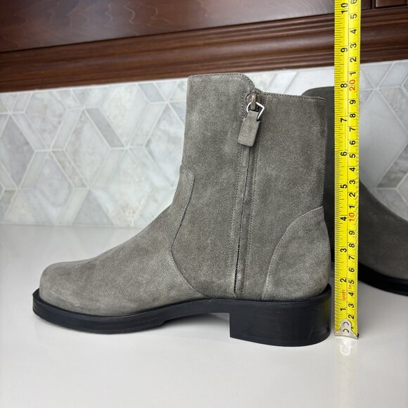 8.5B Gray Grey Suede Leather Rubber Block Heel Sole Zip 5050 Bold Ankle Bootie - Picture 5 of 16